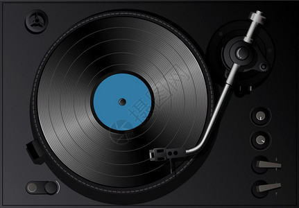 黑色唱片具有乙烯唱片顶端视图的老式留声机插画