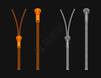 拉式纸筒拉链式固定装置金属封闭式和开放拉链矢量存说明拉链型固定装置矢量说明插画