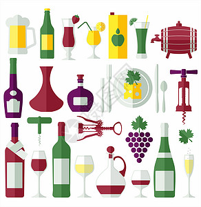 啤酒图标元素葡萄酒平面图标设置计元素白色置背景