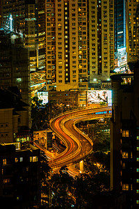 夜里香港市与轻光城景色相伴图片