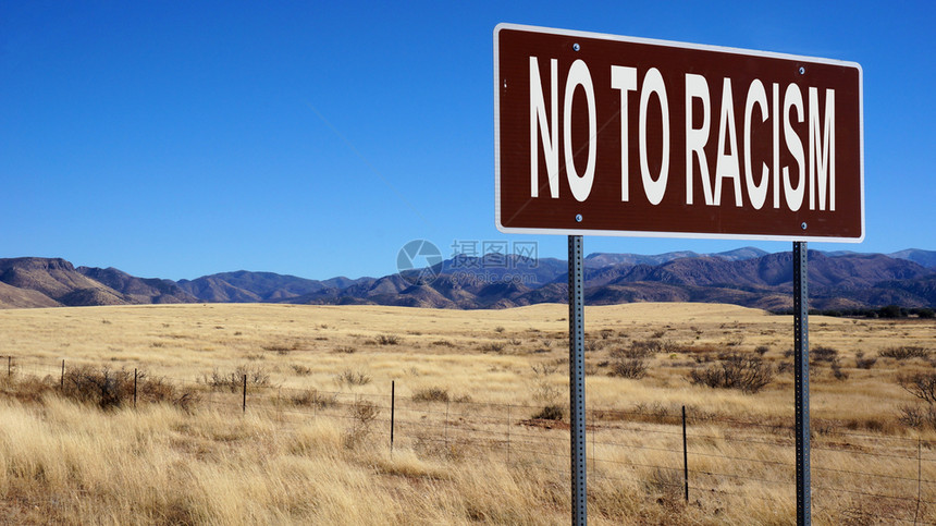 禁止种族主义棕色道路标志蓝天空图片