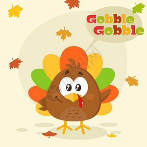 感恩节框带有落叶的可爱土耳其小鸟矢量一说明用背景和文字设计平板插画