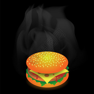 黑色汉堡街头快餐新鲜汉堡不健康的高卡路里餐黑色背景带奶酪的三明治黑背景带奶酪的街道快餐奶酪三明治插画