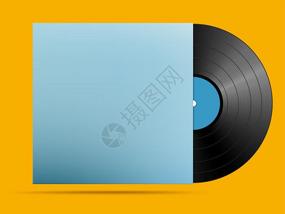 唱片封面彩色黄背景的纸板封面上现实的音乐黑色板插画