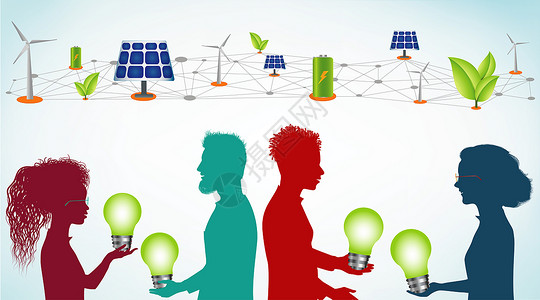 灯泡剪影能源共享界生产可持续和再生能源替代生产智电网自产源的经济共享绿色社交媒体灯泡背景