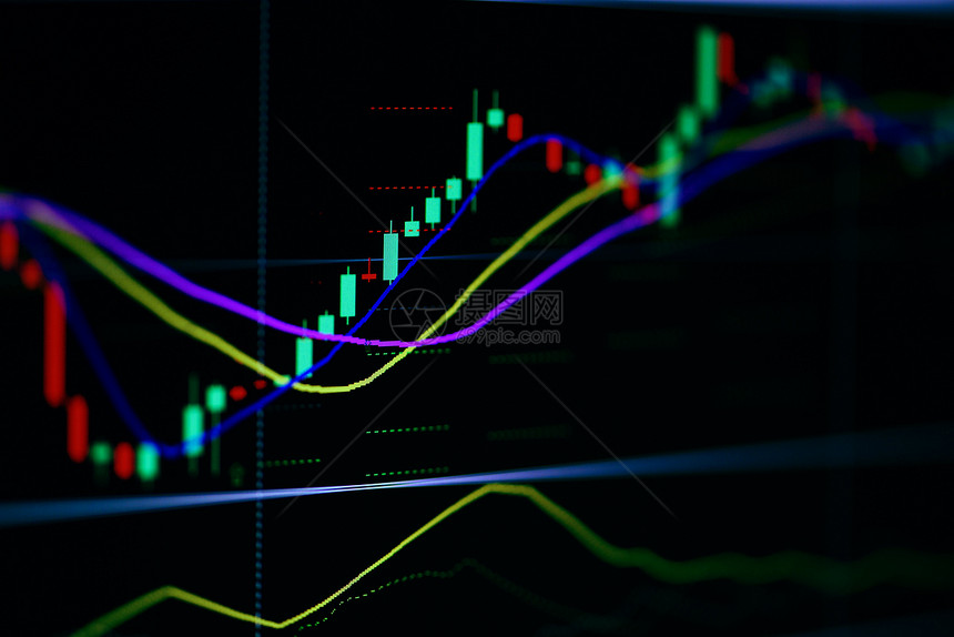 股票市场图表业务前期交易和烛棍分析金融董事会投资指标显示货币物价指数汇率图表增长和危机货币概念图片