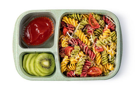 食物盒午餐盒有美味食品在白色背景上隔离午餐盒在白色背景上隔离背景