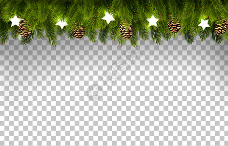 松树透明素材圣诞假日板树枝松和加兰枝背景透明矢量插画