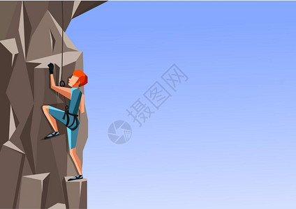 卡通插图一个人攀岩图片