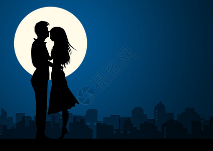 情人节快乐插图夜晚浪漫的情侣图片
