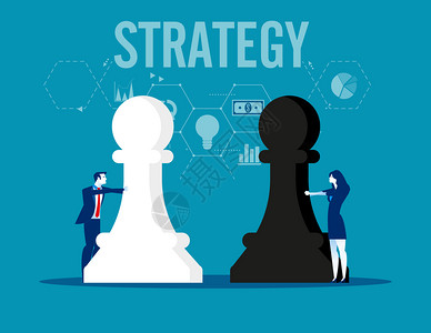 卡通战争战略商业团队掌握象棋数字商业矢量概念说明背景