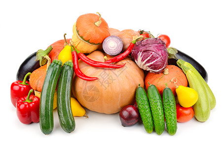 在白色背景上隔离的水果蔬菜和浆食物高清图片素材