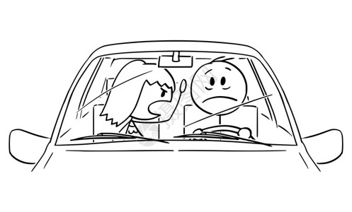 男司机驾驶汽车客座的妻子对他大喊卡通图图片