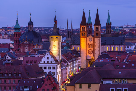 德国巴伐利亚城市夜景背景图片