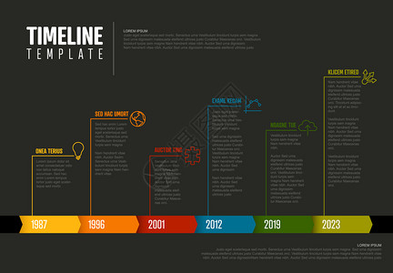 彩色时间线模板暗版Infographic时间线模板插画