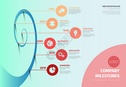 带有螺旋模型和图标的Evolution时间表模板光水平版本背景图片
