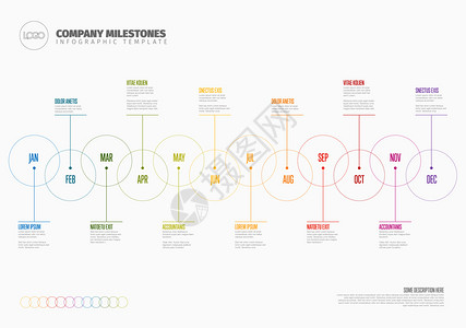 全年时间表模板所有月份都以横向时间线作为圆圈图片