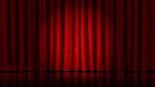 舞台窗帘用探照灯亮现实剧院红色戏幕舞台经典拉皮条病媒模板插图的焦点马戏团和电影厅站立室内场景现实剧院红色戏幕舞台经典拉皮条病媒模背景图片