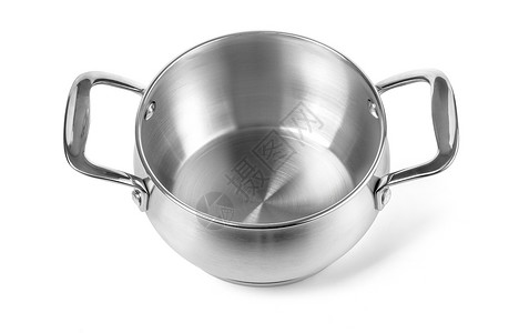 不锈钢烹饪锅在白色背景和剪切路径上被隔离平底锅高清图片素材