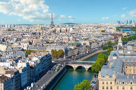 巴黎城市景色和夏季日的地标法国巴黎街道图片