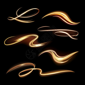 金色动态素材螺旋闪光通道能量金火焰亮透明通道螺旋光效应波和美丽的光路径矢量说明设置为孤立的充满活力的魔法动黄色尾巴能量金火焰螺旋光效应波和美插画
