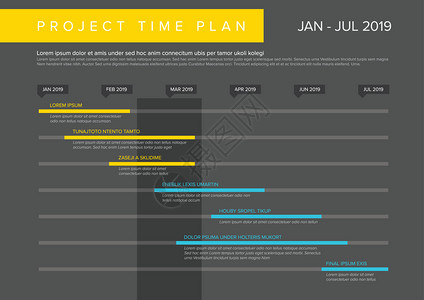 项目计划进度表矢量项目时间表图项目总进度图深黄色和蓝版本插画