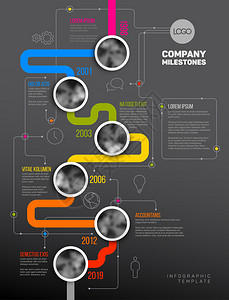 彩色线上带有圆形照片占位符的定时线模板垂直暗版图片