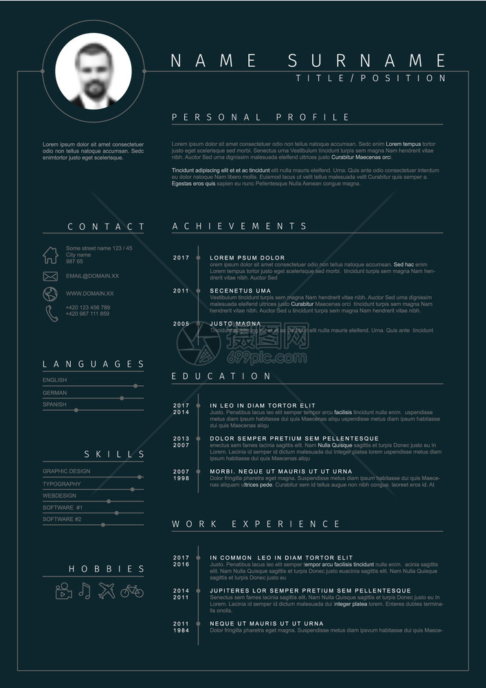矢量最小化cv恢复模板带有良好的打字机设计和简单时间表暗版恢复模板图片