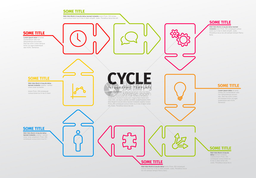 以圆形箭头中的步骤显示细线信息图模板短线信息图模板图片