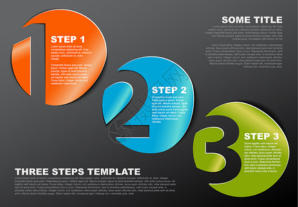 圆型拼标签123三个步骤或选项的矢量进度模板暗版带有数字的矢量标签背景