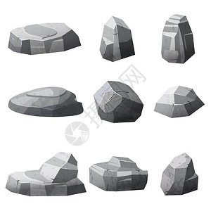 岩石块石块和单或堆破坏和瓦砾积用于设计游戏艺术建筑漫画风格孤立的石和块或堆破坏和瓦砾用于设计游戏艺术建筑插画