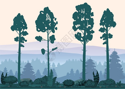 卡通森林树灌木大自然环境矢量插画高清图片