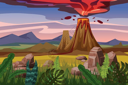 火山石头火山爆发插画插画