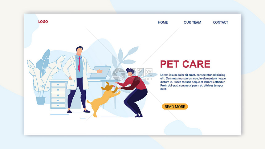 BrightBanner是写作宠物护理的卡通FlatFlyer兽医服务帮助狗与宠物现代动诊所医生办公室矢量一说明图片