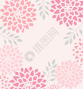 白色背景的粉红花朵带有和叶装饰的背景矢量花邀请图片