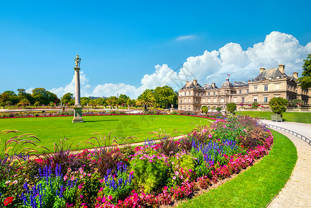 夏季卢森堡宫和花床巴黎花床图片