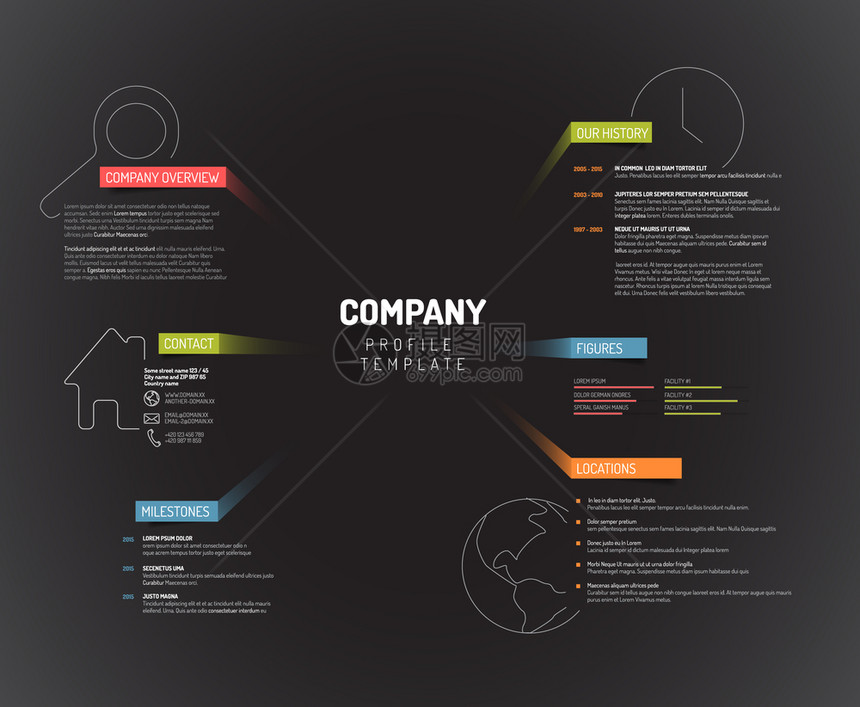 矢量公司Infographic概览设计模板带有多彩标签暗版图片