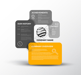 矢量公司含有四面形标签的全景概览设计模板黄色光版信息概览设计模板图片