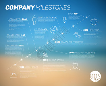 矢量公司时间轴信息资料模板其背景中含有抽象模糊的夏季海滩照片背景图片