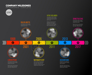 定时线模板在彩色条上带圆形照片占位符暗版背景图片
