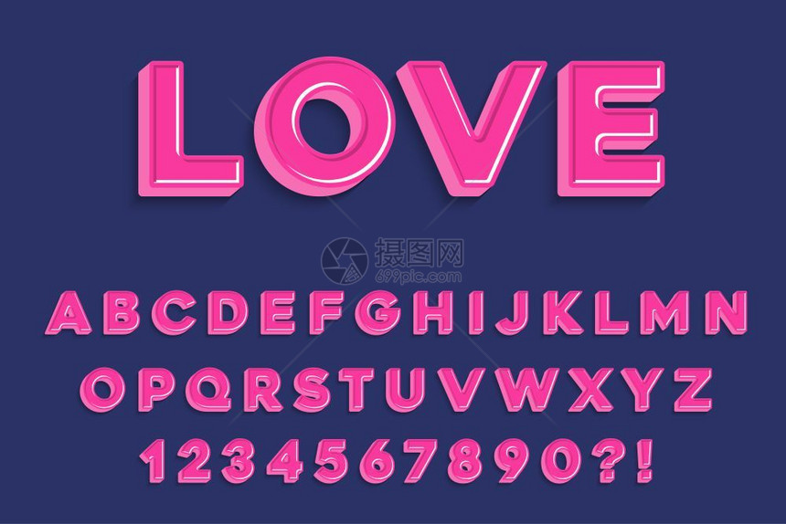 现代3D疯狂的粉红色字母数和符号图片