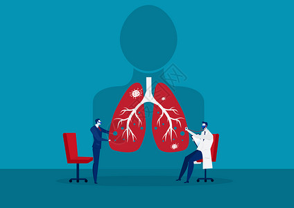 矢量医生检查肺部以接受冠状共19个矢量插图的治疗医生背景