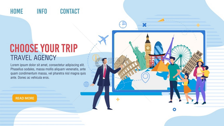公司经理为客户展示提供旅游目的地登陆页面模板图片