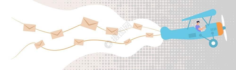 集体邮件和垃圾粉片平面矢量概念载函说明的回旋飞机和投纸载人飞行和投纸包装信说明背景图片