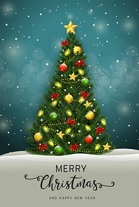 圣诞快乐新年圣诞树矢量带贺卡图片
