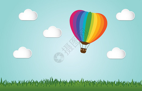 折纸风格热气球背景插画图片