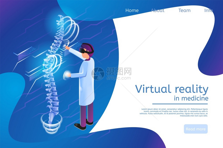 3d病媒说明医生研究脊柱病人的医生使用虚拟真实镜片详细诊断脊柱投影图片