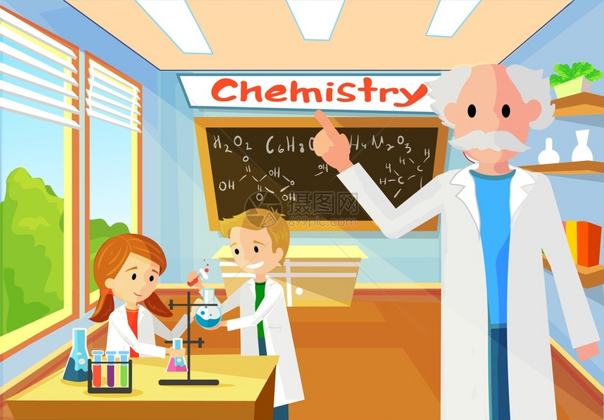 化学教师观察儿童做实验图片