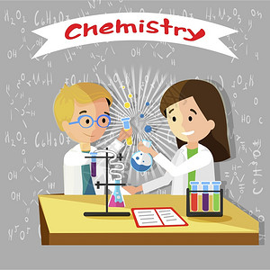 微课ppt在课堂上做化学实验的学生插画