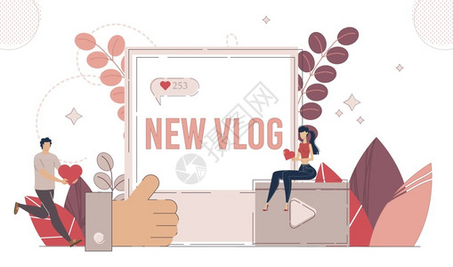 卡瓦格博峰社交媒体内容博客Hobby互联网娱乐概念人与女的格博客追随者或订户在线观众Liking分享新VlogTrendyFlatVict插画